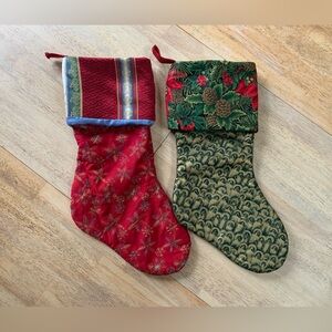 Festive Red and Green Handmade Fabric Christmas Stockings - Set of Two
